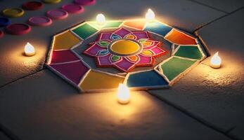 Intricate and Colorful Indian Rangoli Designs Celebrating Festivals and Traditions photo