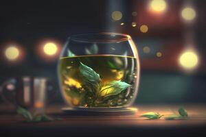 Serene Ambience with a Glass of Green Tea photo