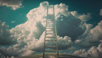 Cloud ladder - a mystical ladder reaching up to the clouds in the sky photo