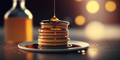 Tasty pancakes with juicy syrup illustration photo