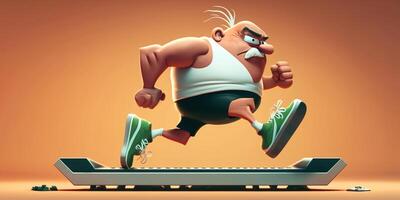 Hilarious cartoon character exercising on a treadmill illustration photo