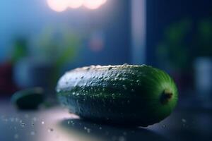 Thriving cucumbers cultivated under artificial UV lighting photo