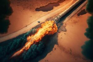 Aerial View of a Devastating Pipeline Explosion in the Heart of the Desert photo