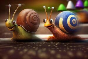 Funny snails are racing for speed photo