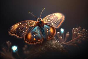 Hyperrealistic Illustration of a Butterfly-Inspired Insect in Enlarged Close-up photo