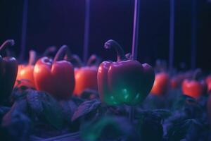 Cultivation of bell peppers under artificial UV light in a hydroponic system photo