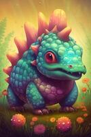 Whimsical and Colorful Digital Art Hilarious Ankylosaurus Dinosaur Comic Illustration photo