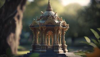 Intricate Carvings and Detailed Design A Wooden Miniature of an Indian Temple or Palace photo