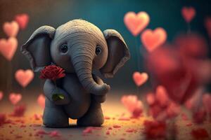 Adorable little elephant with flowers for Valentine's Day photo