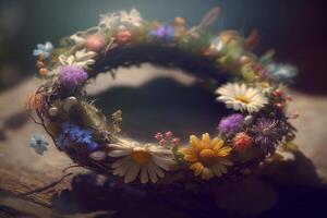 hippie flor corona - bohemio accesorio para festivales y eventos ai generado foto