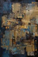 Urban Patchwork Symphony A Fusion of Grunge, Chicago Imagists, Eclectic Collage, and Blue-Sepia Masterpiece on a Grand Canvas photo