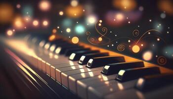 Bokeh Lights and Blurry Colors on Close-up Piano Keys photo