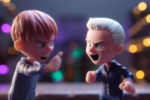 Realistic 3D Rendering of Two Male Cartoon Characters Arguing with Each Other photo