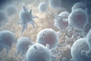 Vibrant 3D Illustration of White Blood Cells Mobilizing for an Immune Response photo