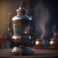 ruso Samovar un tradicional calefacción herramienta para té ai generado foto