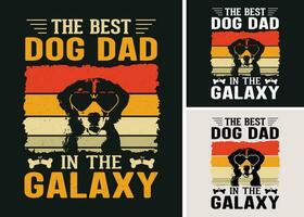 The Best Dog Dad In The Galaxy Retro Vintage T-shirt Design, Fathers Day T-shirt Gift for Dog Owner vector