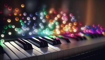 bokeh luces y borroso colores en de cerca piano llaves ai generado foto