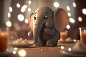 Munching on Popcorn Adorable Little Elephant Enjoying Snacks photo