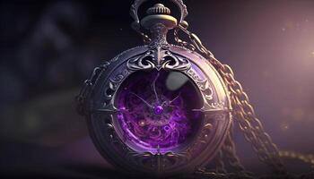 Chronometric Portal Mystically Glowing Pocket Watch with Cosmic Swirls photo