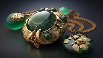 elegante tesoros tradicional chino jade joyería piezas ai generado foto
