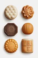 Delicious Chinese Mooncakes Isolated on White Background photo