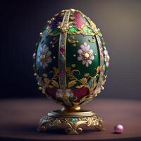 admirar el opulencia de ruso fabergé huevos con oro detallado ai generado foto