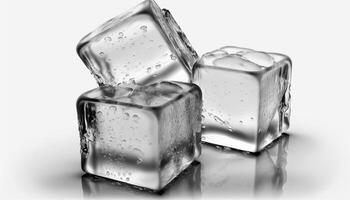 cristal claro hielo cubitos de cerca aislado en blanco antecedentes ai generado foto
