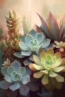 Vibrant Succulent Garden An Aquarelle Painting photo