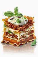 Classic Italian Dish Isolated Lasagna on White Background for Cooking Inspiration photo