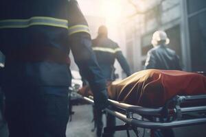 Emergency Medical Team Assisting Patient Transfers on Stretchers in ER photo