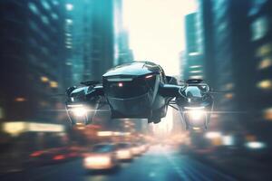 volador carros en el ciudad un futurista alimentado por ai concepto ilustración ai generado foto