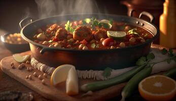 Savory Chana Masala - A hot and spicy Indian dish steaming against a dark background photo