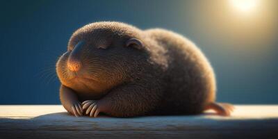 A Fun and Sweet Mole Taking a Sunbath at the Beach in the Summer photo