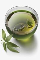 Refreshing green tea in a clear glass on white background photo