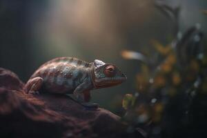 Chameleon blending into rocky jungle landscape photo