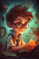 The Little Scientist in a Magical Dreamland A Digital Comic Painting photo