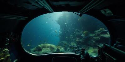 Submerged View from U-Boat Control Capsule of the Underwater Sea photo