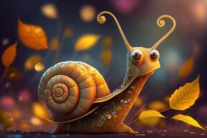 A funny snail in a magical fantastic fairy tale world photo