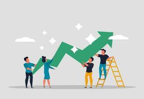 Growth of the team and people keep the arrow going up. Teamwork, increase the efficiency of labor worker. Collaboration people in the company. Business people are united. Vector illustration concept