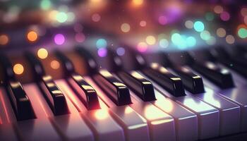 Bokeh Lights and Blurry Colors on Close-up Piano Keys photo