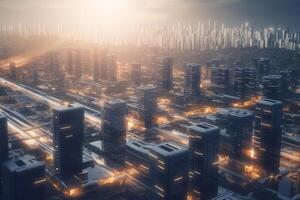 Energy-Positive City Futuristic Metropolis Powered by Buildings photo