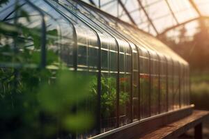 Futuristic Greenhouse in the Glow of the Evening Sun photo