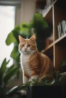 Sophisticated Feline A Cat in a Modern Apartment Surrounded by Books photo