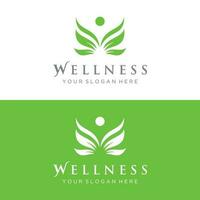 Wellness natural abstract logo template design with unique natural person and leaf concept with creative idea.Logo for business, health, meditation, relaxation. vector