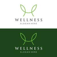 Wellness natural abstract logo template design with unique natural person and leaf concept with creative idea.Logo for business, health, meditation, relaxation. vector