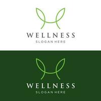 Wellness natural abstract logo template design with unique natural person and leaf concept with creative idea.Logo for business, health, meditation, relaxation. vector