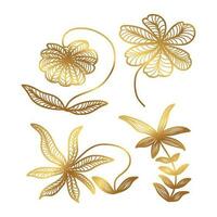 Golden Floral Vector Illustration with Line Style. Luxury Hand Drawn Flowers