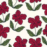 Hibiscus Flower Pattern. Hand Drawn Seamless Floral Pattern vector