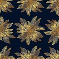 Elegant Dahlia Flower Pattern in Blue and Gold with Hand Drawn Style vector