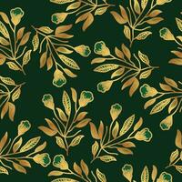 Luxury Green and Gold Flower Pattern. Hand Drawn Seamless Floral Pattern for Fashion, Wallpaper, Wrapping Paper, Background, Fabric, Textile, Apparel, and Card Design vector